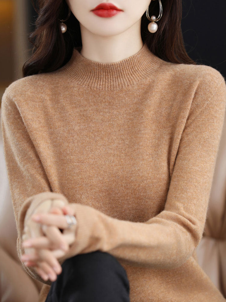 Half High Collar Knitted Sweater Autumn Winter Loose Fit Pullover