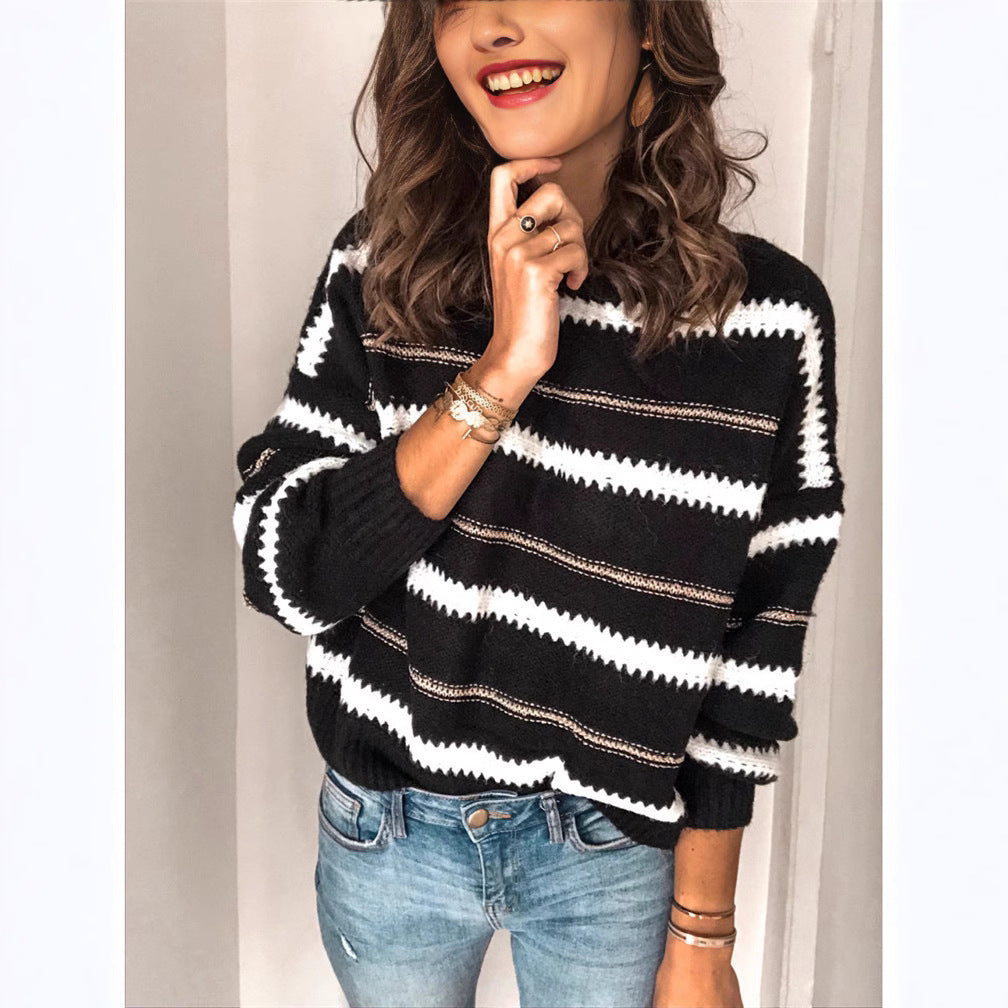 Womens Striped Knit Pullover