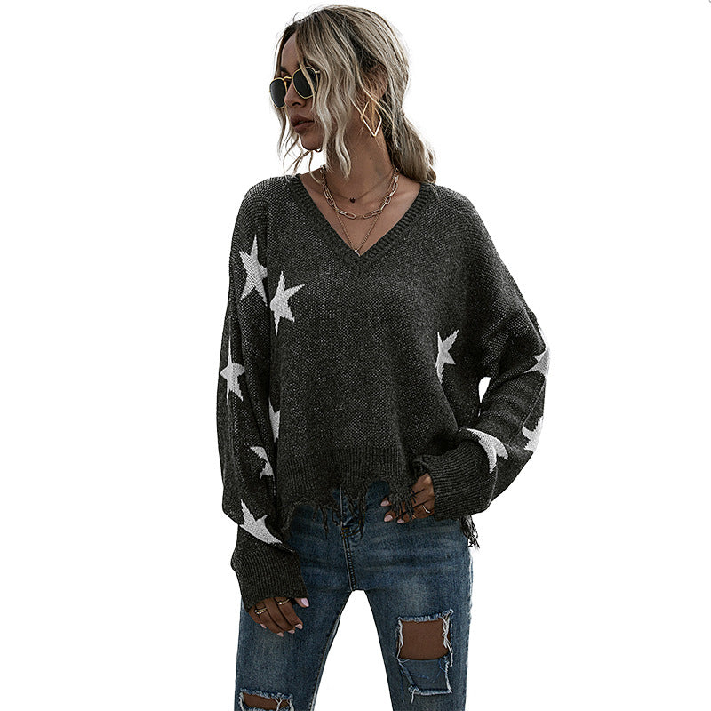 Womens Star Pattern Knit Sweater