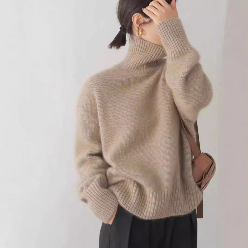 Women High Collar Loose Knitted Pullover Sweater