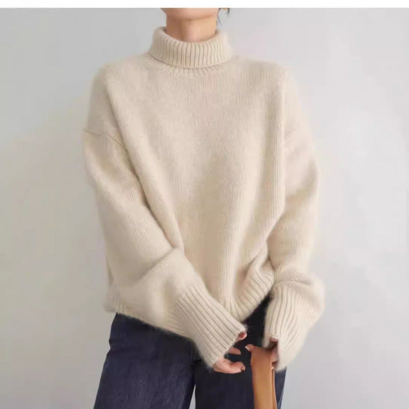 Women High Collar Loose Knitted Pullover Sweater