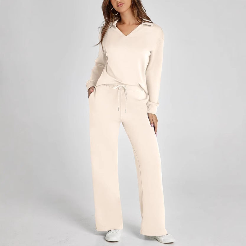 Loose V-Neck Drawstring Waist Flared Pants Two-Piece
