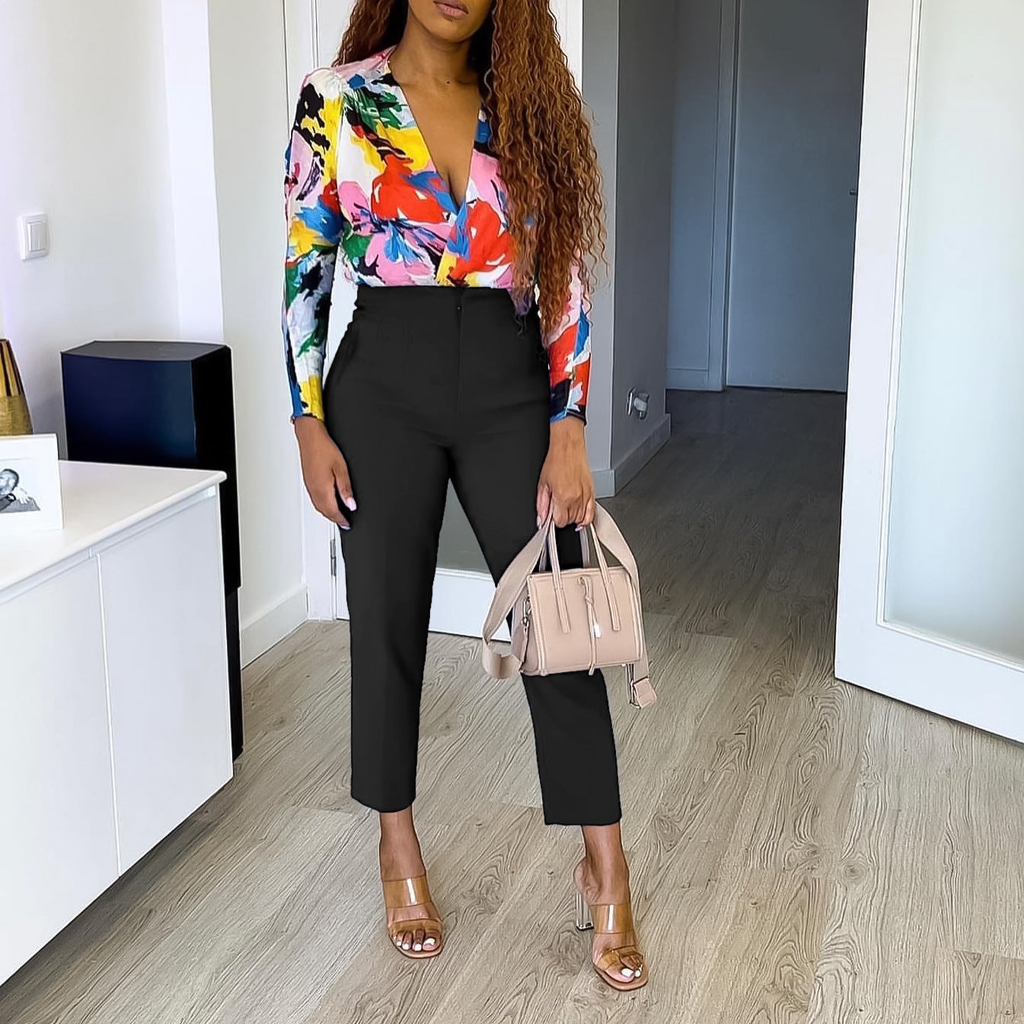 Large Size Fashionable Elegant Casual Slim High-Waisted Trousers