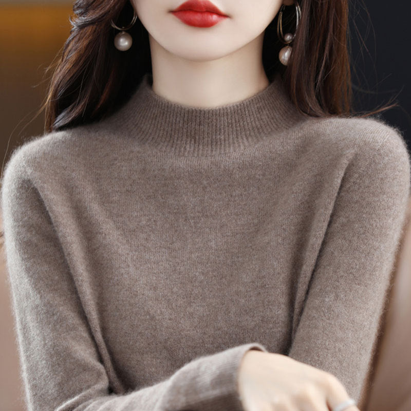 Half High Collar Knitted Sweater Autumn Winter Loose Fit Pullover