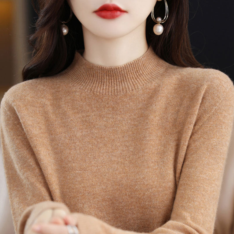 Half High Collar Knitted Sweater Autumn Winter Loose Fit Pullover