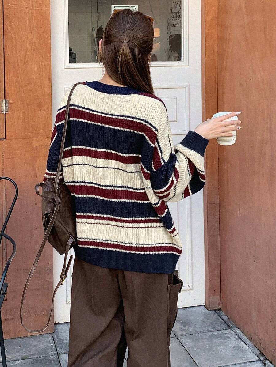 Striped Round Neck Pullover Sweater