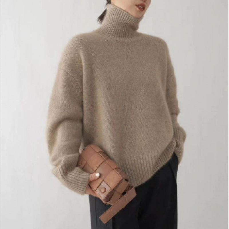 Women High Collar Loose Knitted Pullover Sweater