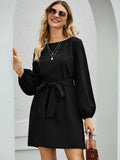 Womens Solid Color Knitted Mid-Length Dress