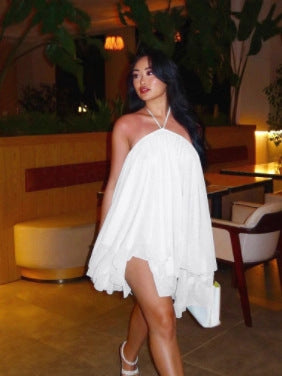 Backless LaceUp Halter Dress