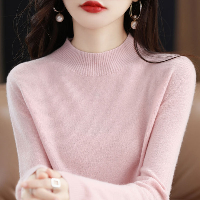 Half High Collar Knitted Sweater Autumn Winter Loose Fit Pullover