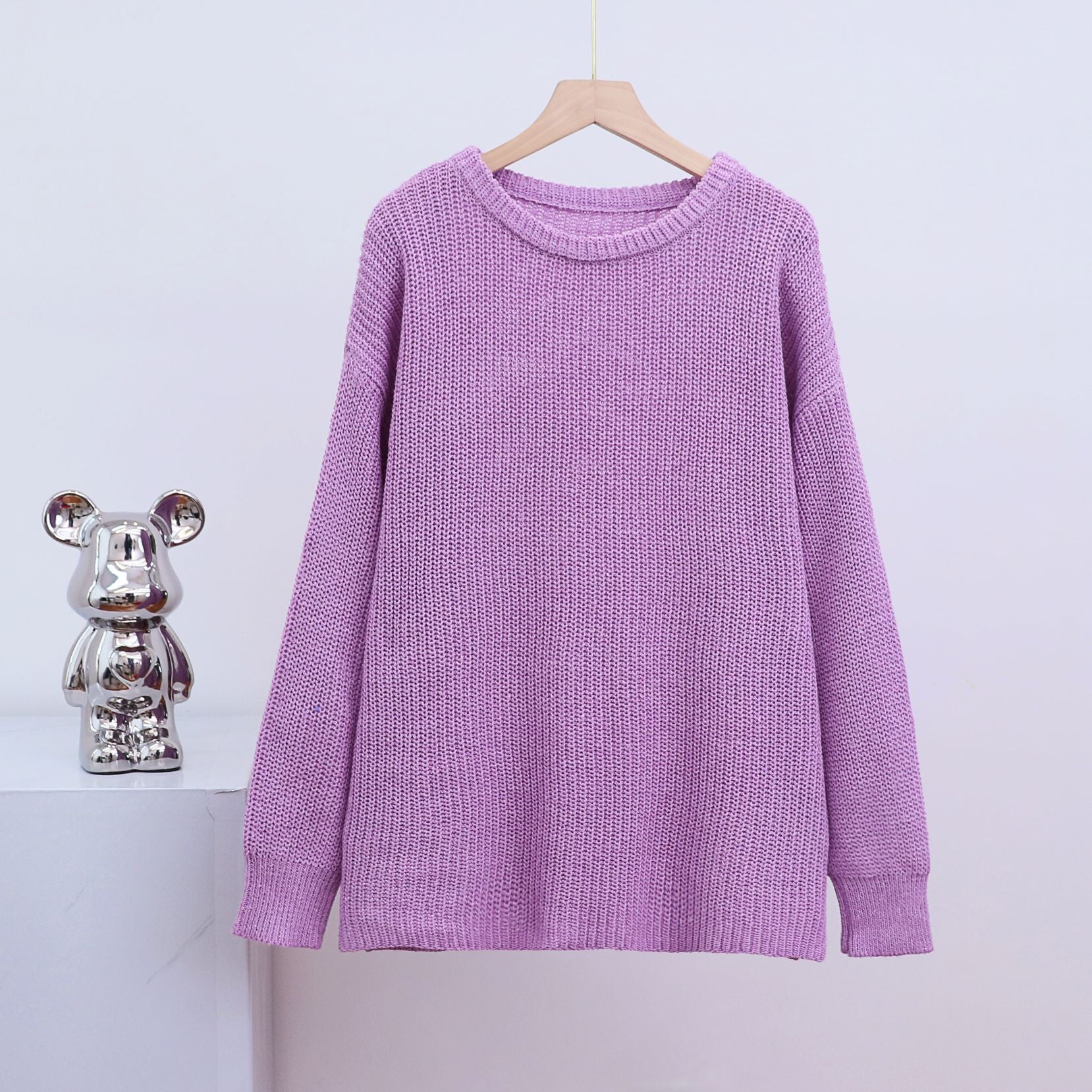 Loose Round-Neck Solid Color Long-Sleeve
