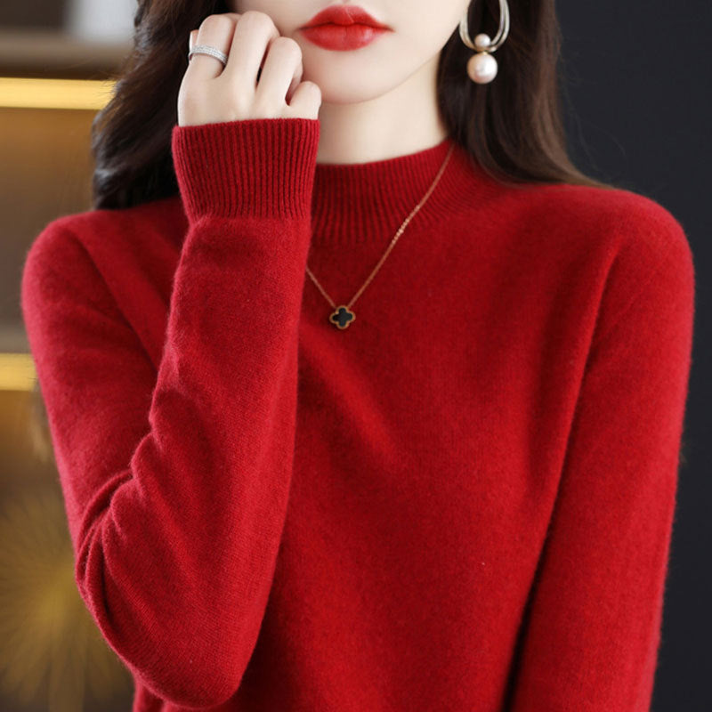 Half High Collar Knitted Sweater Autumn Winter Loose Fit Pullover
