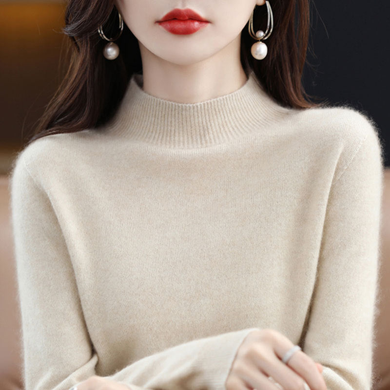 Half High Collar Knitted Sweater Autumn Winter Loose Fit Pullover