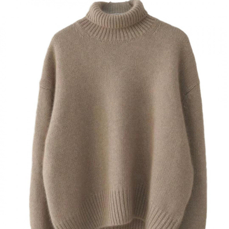 Women High Collar Loose Knitted Pullover Sweater