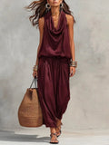 Women's Elegant Workwear Draped Collar Vest and Casual Pants Set