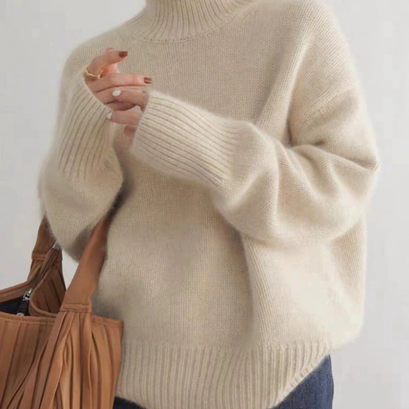 Women High Collar Loose Knitted Pullover Sweater
