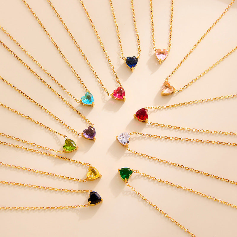 Heart-Shaped Pendant 12 Birthstone Necklace