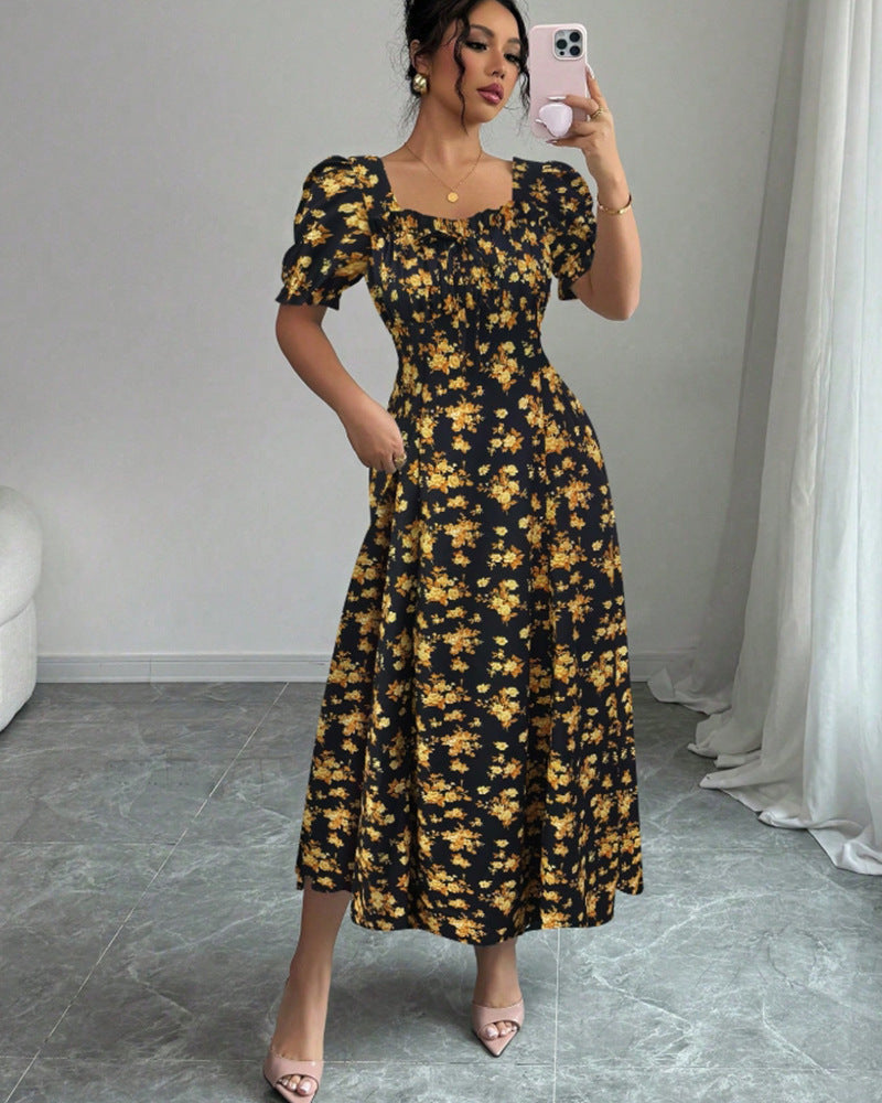 Elegant Ruffle Hem Short Sleeve Dress