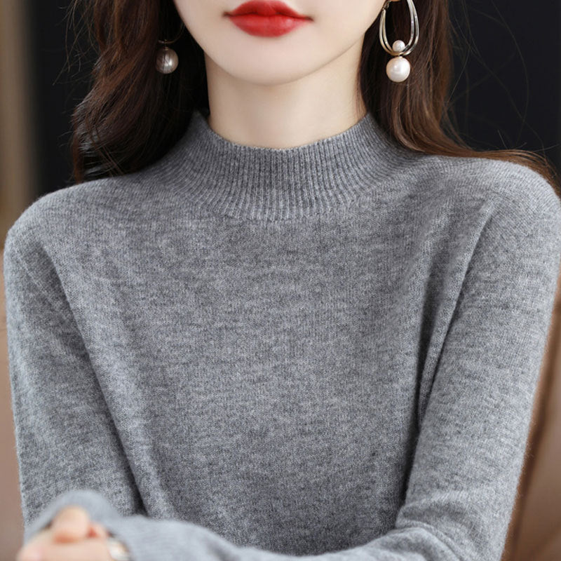 Half High Collar Knitted Sweater Autumn Winter Loose Fit Pullover