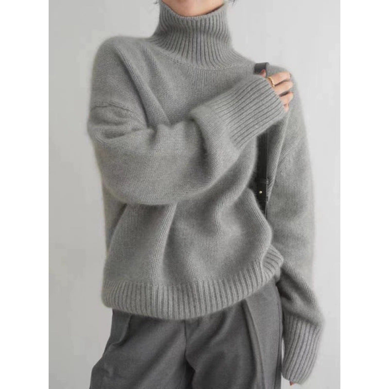 Women High Collar Loose Knitted Pullover Sweater