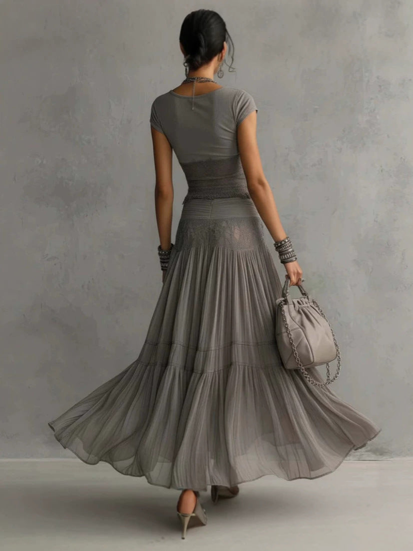 Women's Knitted Top and Chiffon Skirt