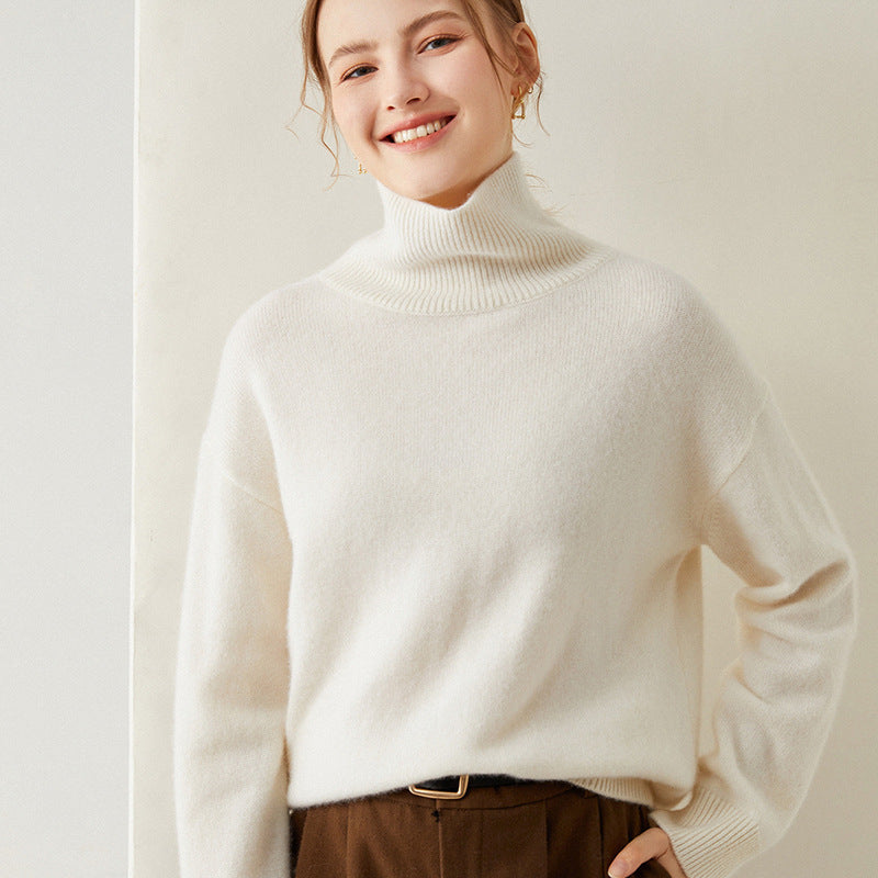 Women High Collar Loose Knitted Pullover Sweater