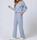 Loose V-Neck Drawstring Waist Flared Pants Two-Piece