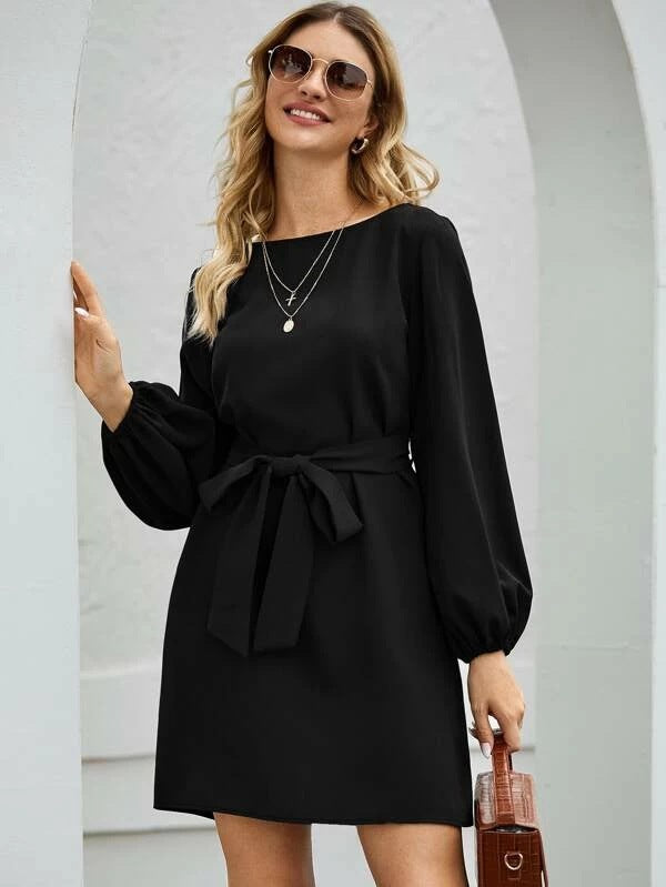 Womens Solid Color Knitted Mid-Length Dress