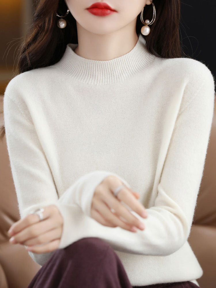 Half High Collar Knitted Sweater Autumn Winter Loose Fit Pullover