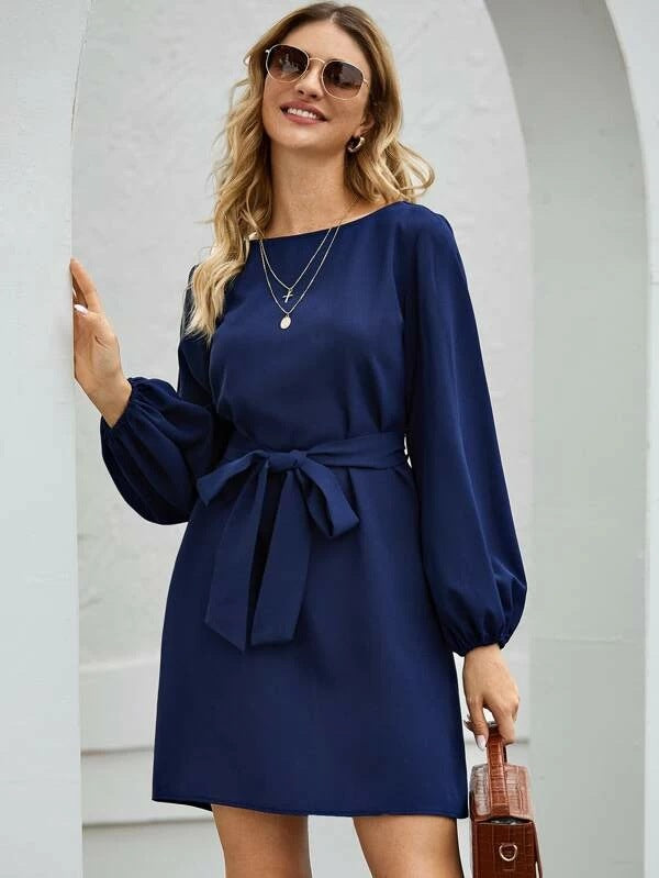 Womens Solid Color Knitted Mid-Length Dress