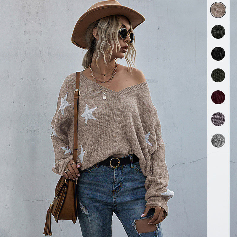 Womens Star Pattern Knit Sweater