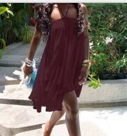Backless LaceUp Halter Dress