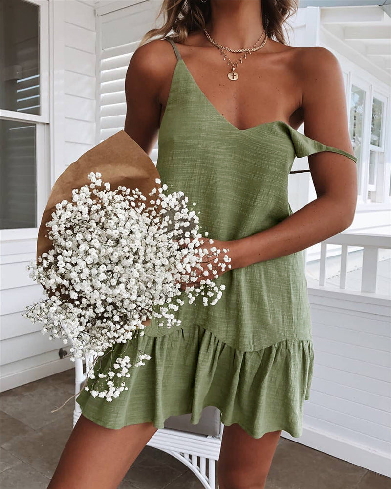 Women's V Neck Backless Suspender Dress