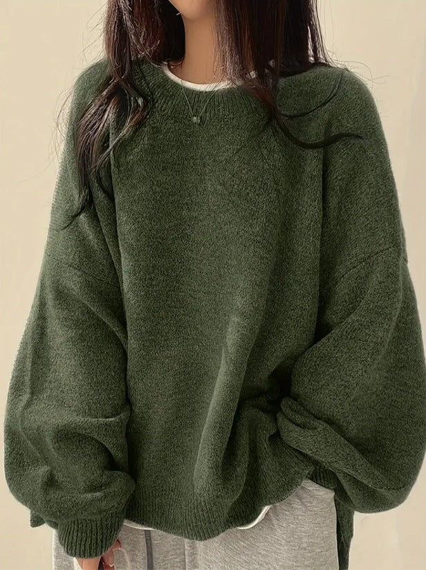 Womens Loose Knit Sweater Lantern Sleeves