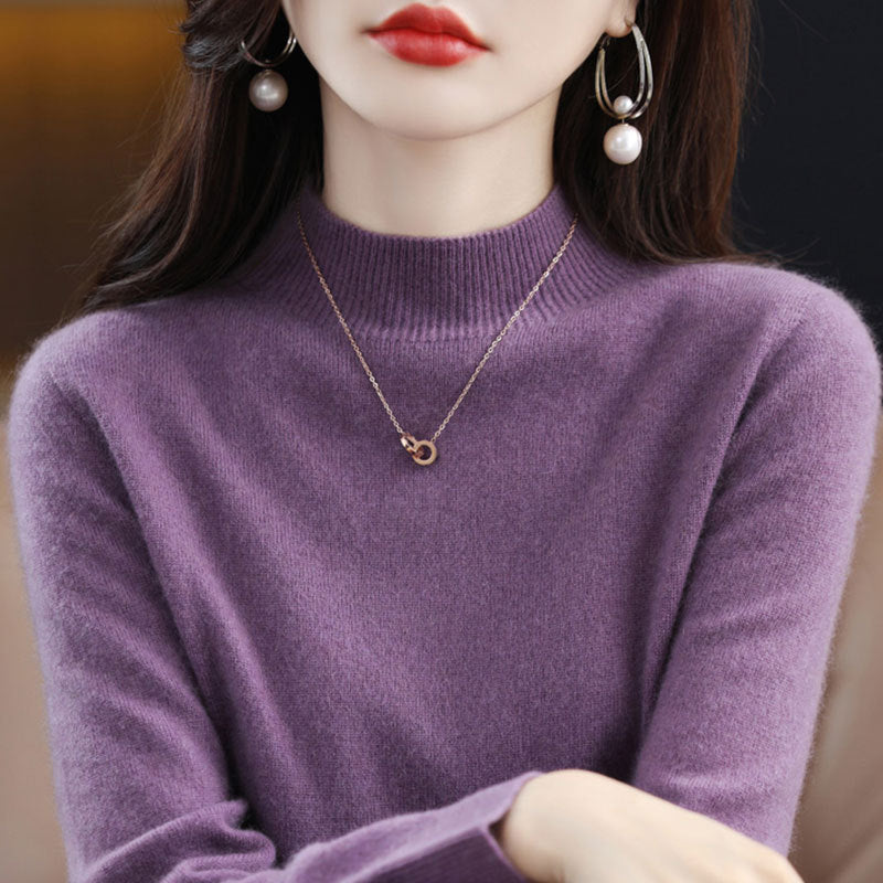Half High Collar Knitted Sweater Autumn Winter Loose Fit Pullover