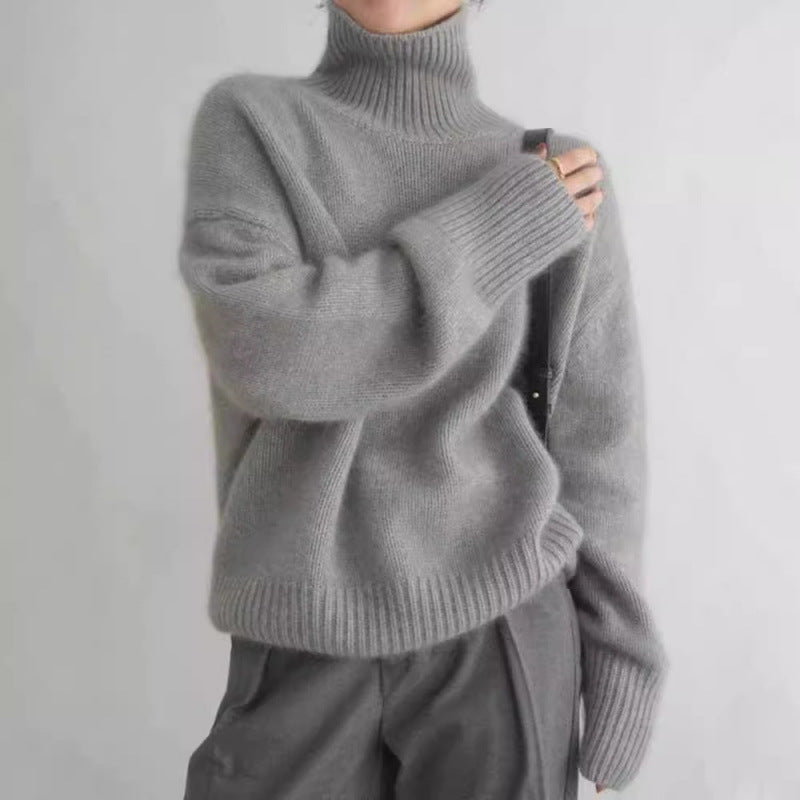Women High Collar Loose Knitted Pullover Sweater