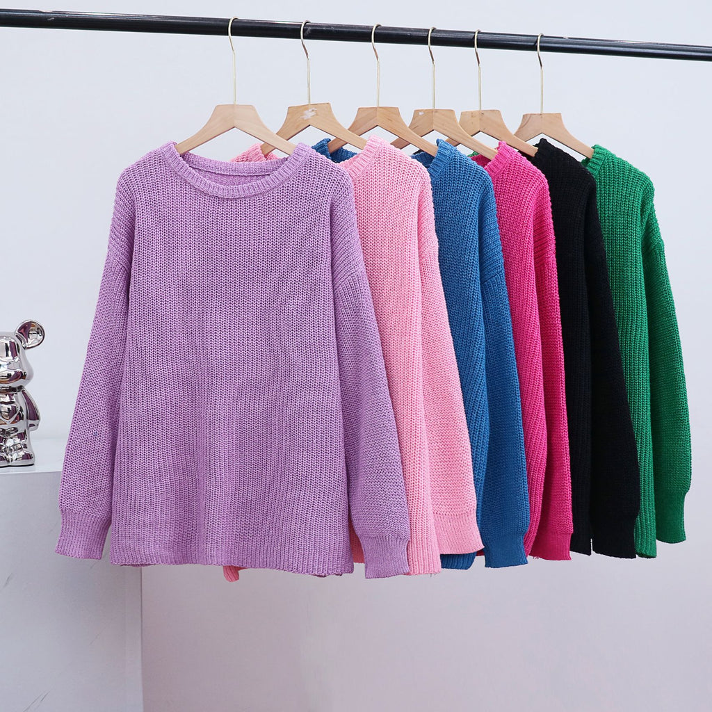 Loose Round-Neck Solid Color Long-Sleeve