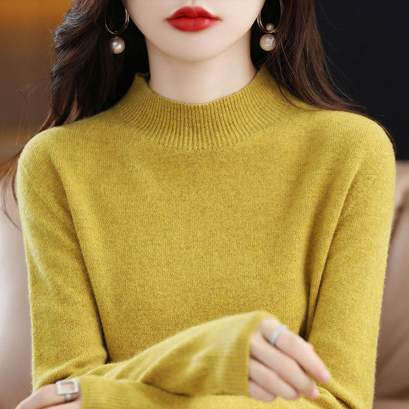 Half High Collar Knitted Sweater Autumn Winter Loose Fit Pullover