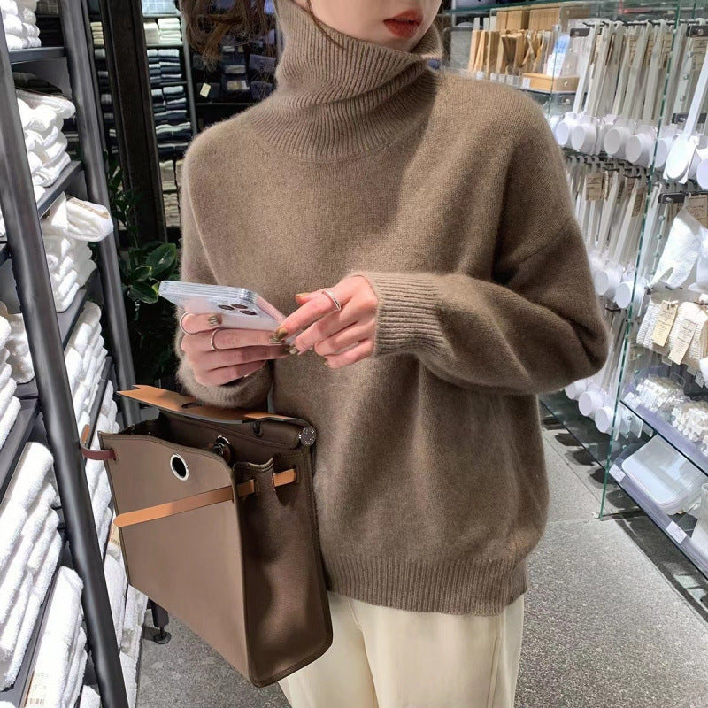 Women High Collar Loose Knitted Pullover Sweater