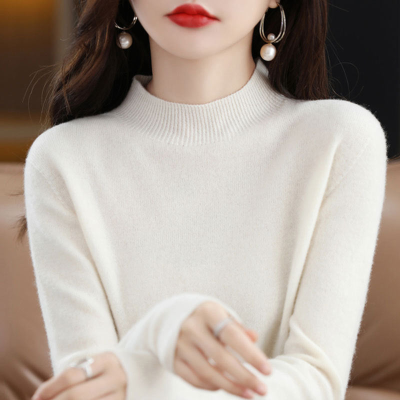 Half High Collar Knitted Sweater Autumn Winter Loose Fit Pullover