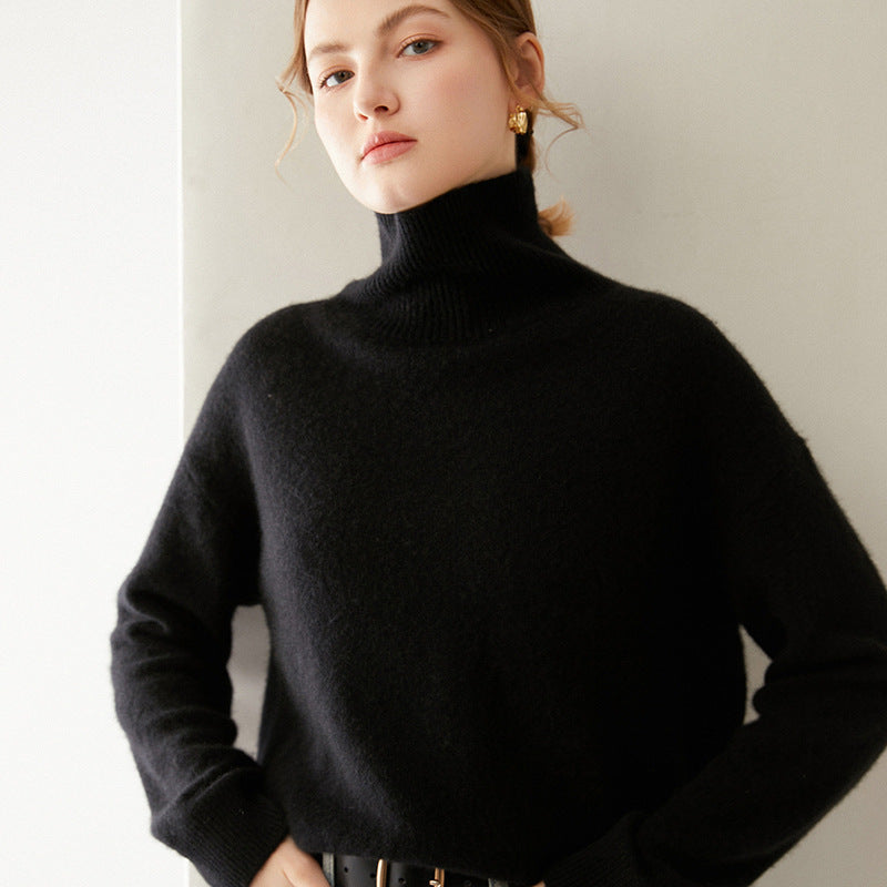 Women High Collar Loose Knitted Pullover Sweater