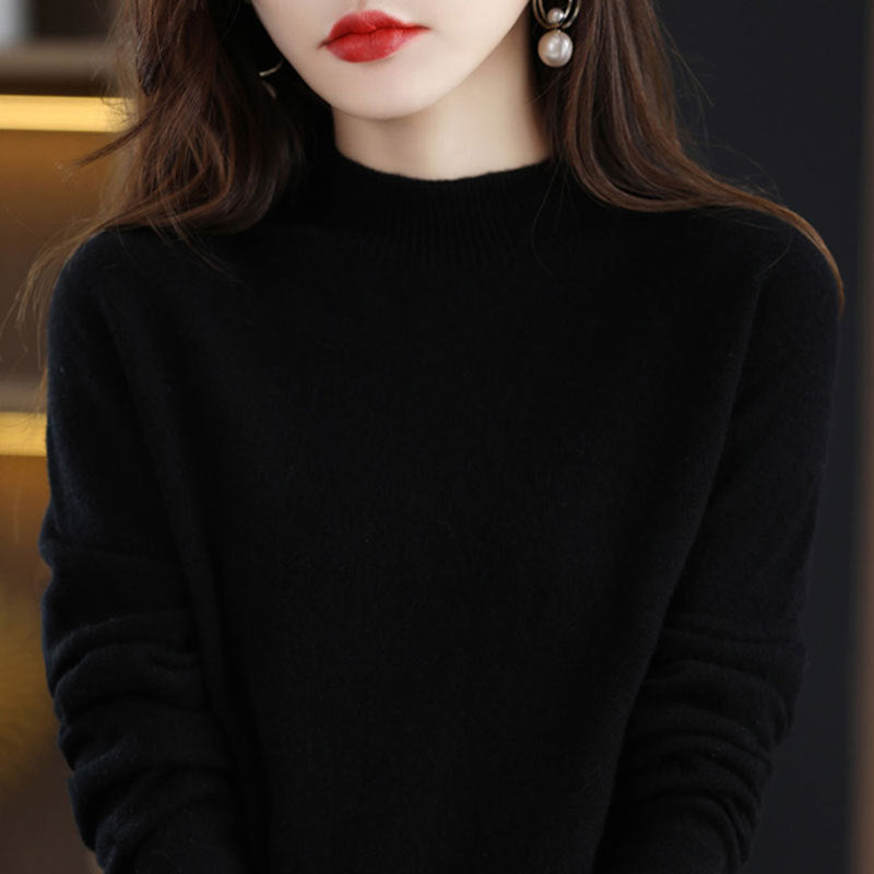 Half High Collar Knitted Sweater Autumn Winter Loose Fit Pullover