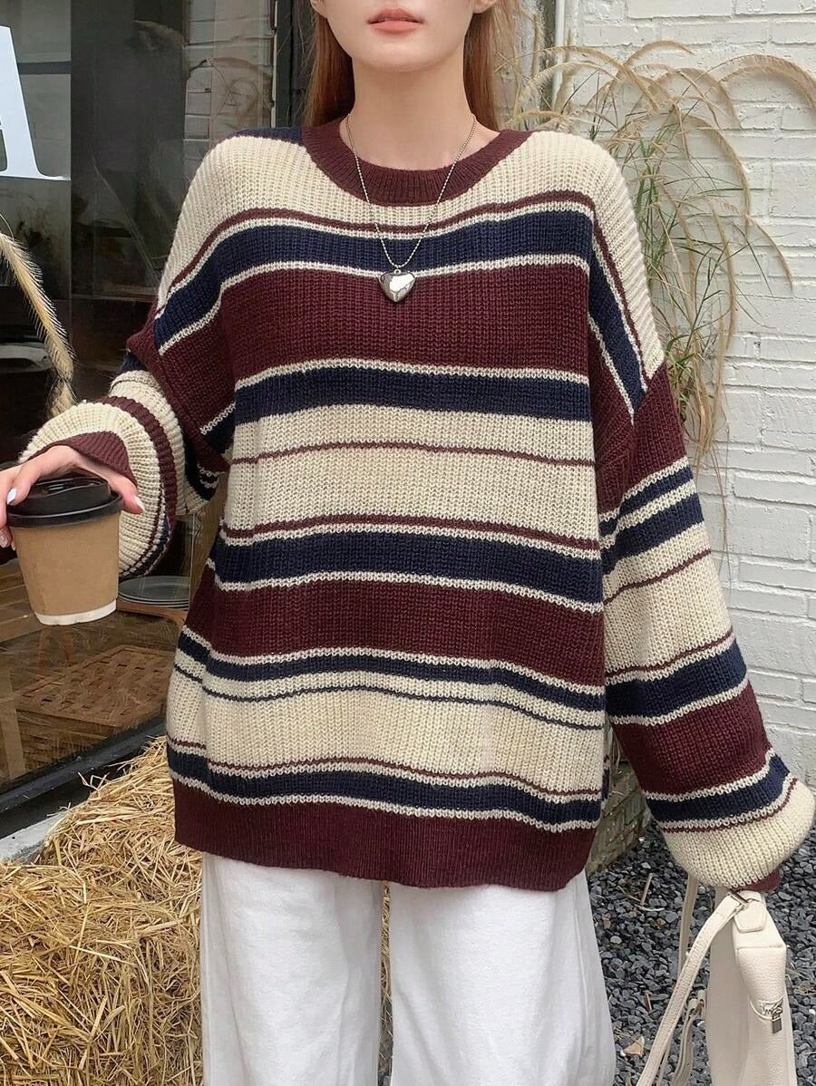 Striped Round Neck Pullover Sweater
