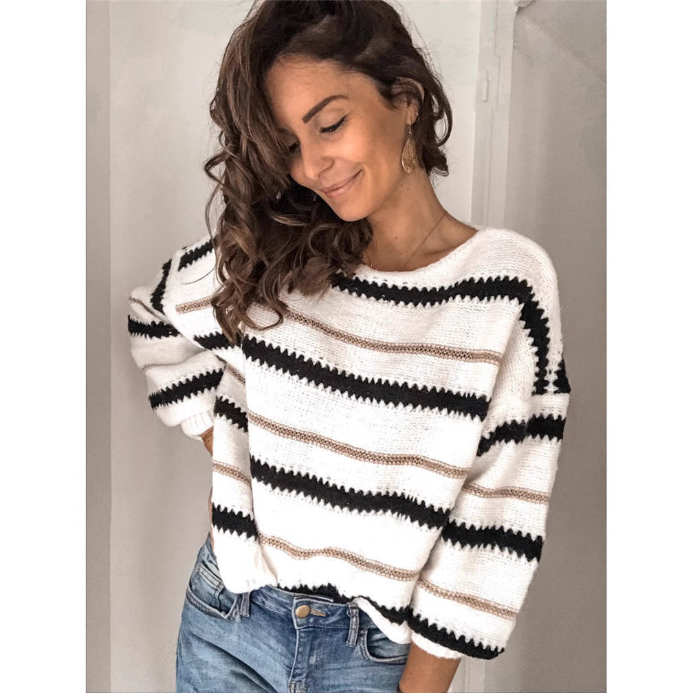 Womens Striped Knit Pullover