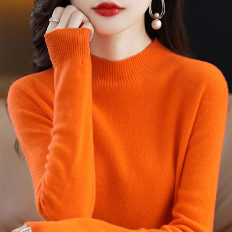 Half High Collar Knitted Sweater Autumn Winter Loose Fit Pullover