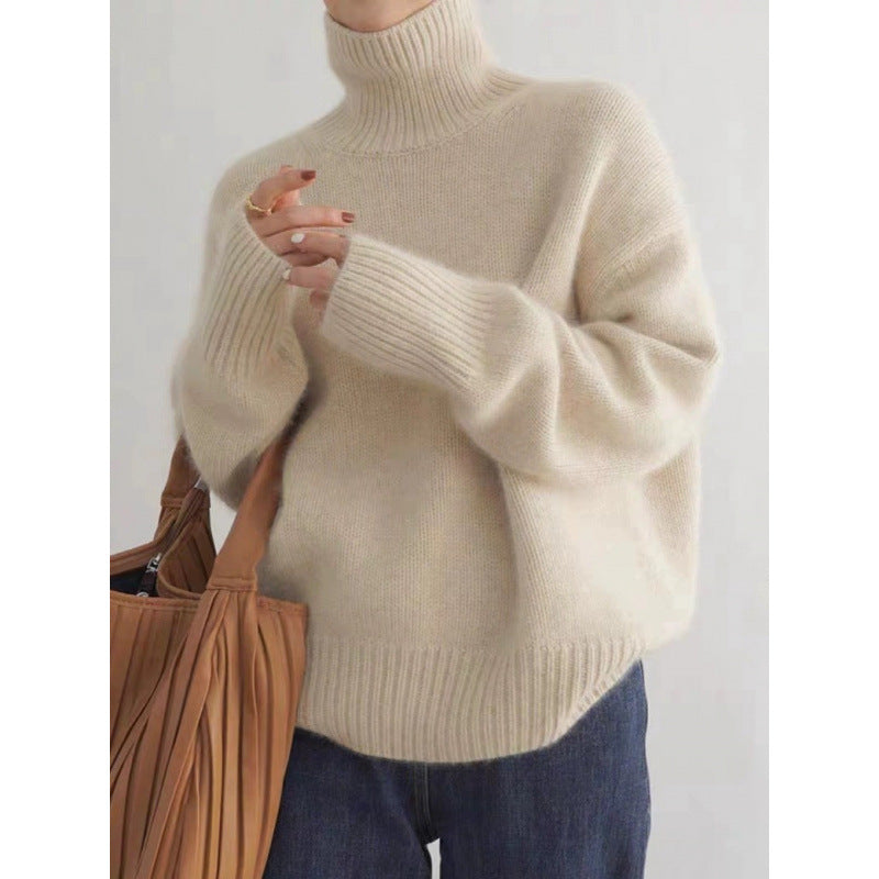Women High Collar Loose Knitted Pullover Sweater