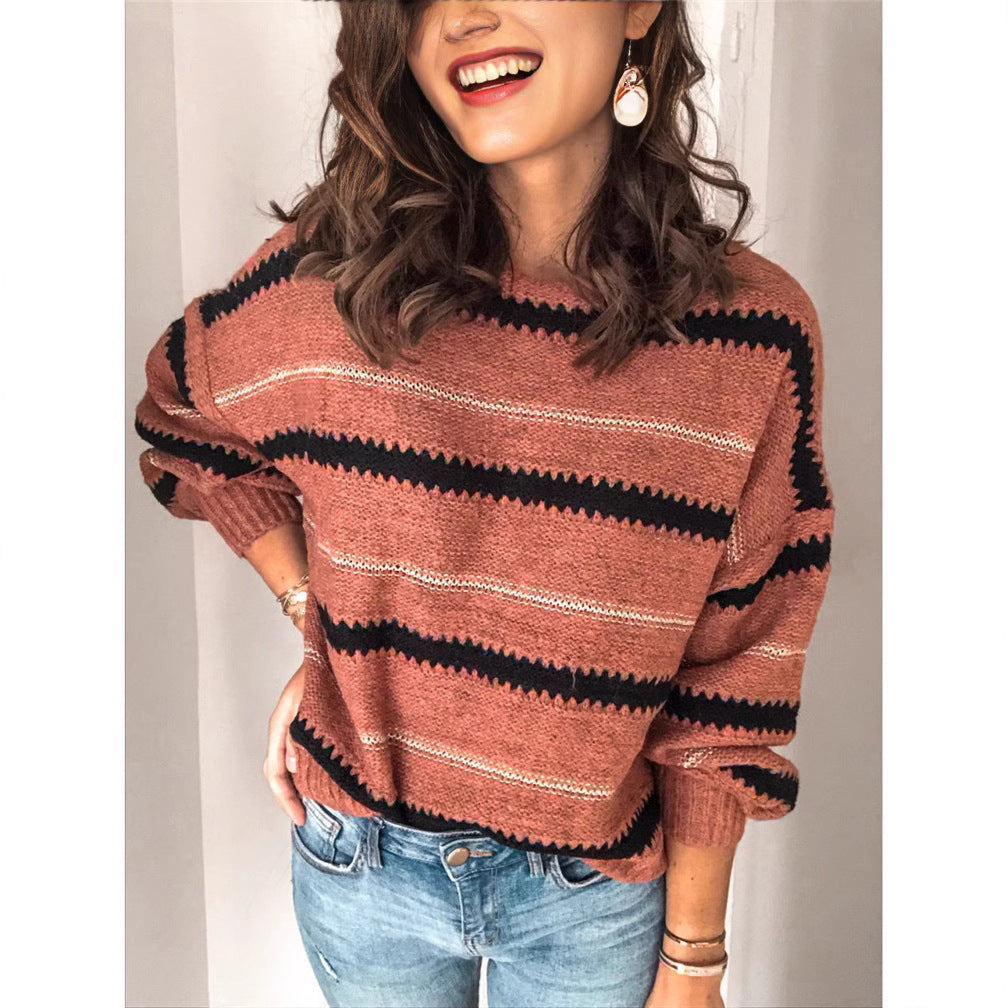 Womens Striped Knit Pullover