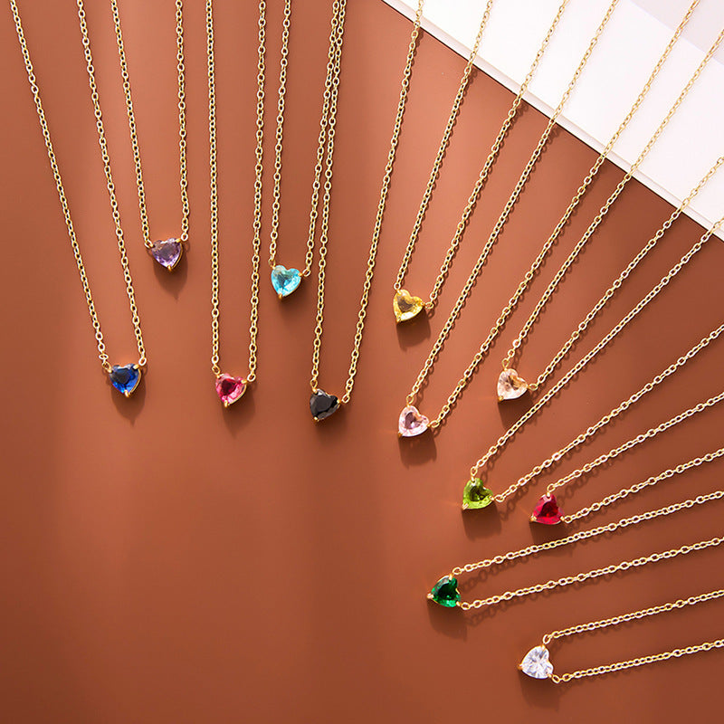 Heart-Shaped Pendant 12 Birthstone Necklace