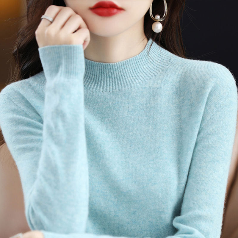 Half High Collar Knitted Sweater Autumn Winter Loose Fit Pullover