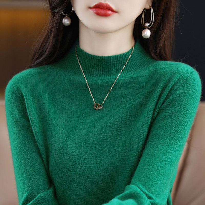 Half High Collar Knitted Sweater Autumn Winter Loose Fit Pullover